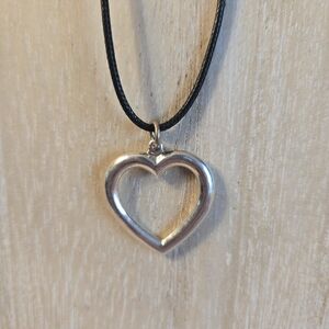 Elegant Silver Heart Pendant Necklace 16" Strap 1" X 1.25"